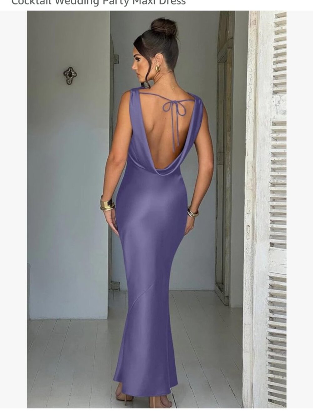 High Neck Back Cowl Purple Maxi Dress